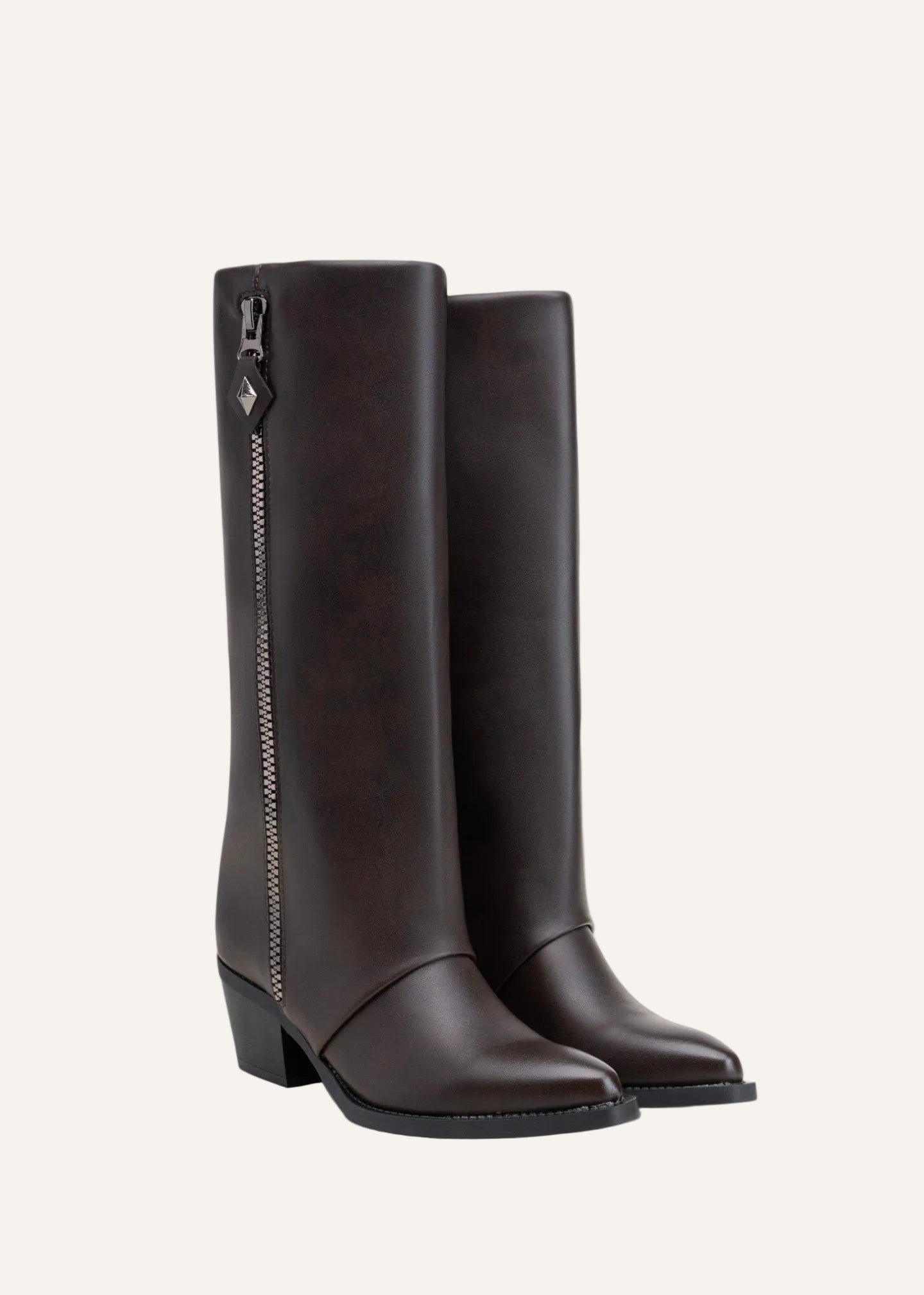 Bottes hautes talons carrés à zip