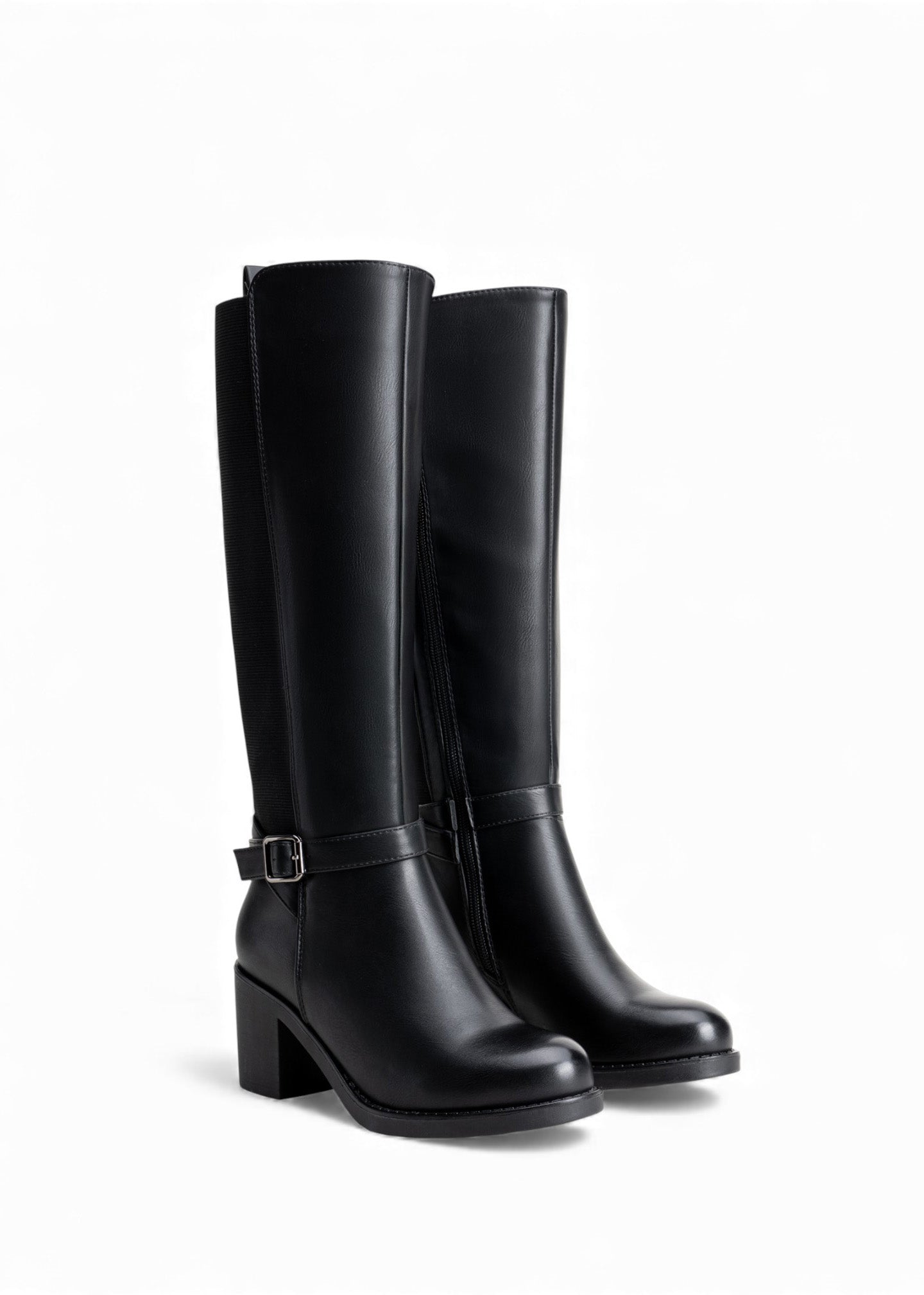 Bottes hautes talons carrés à boucles