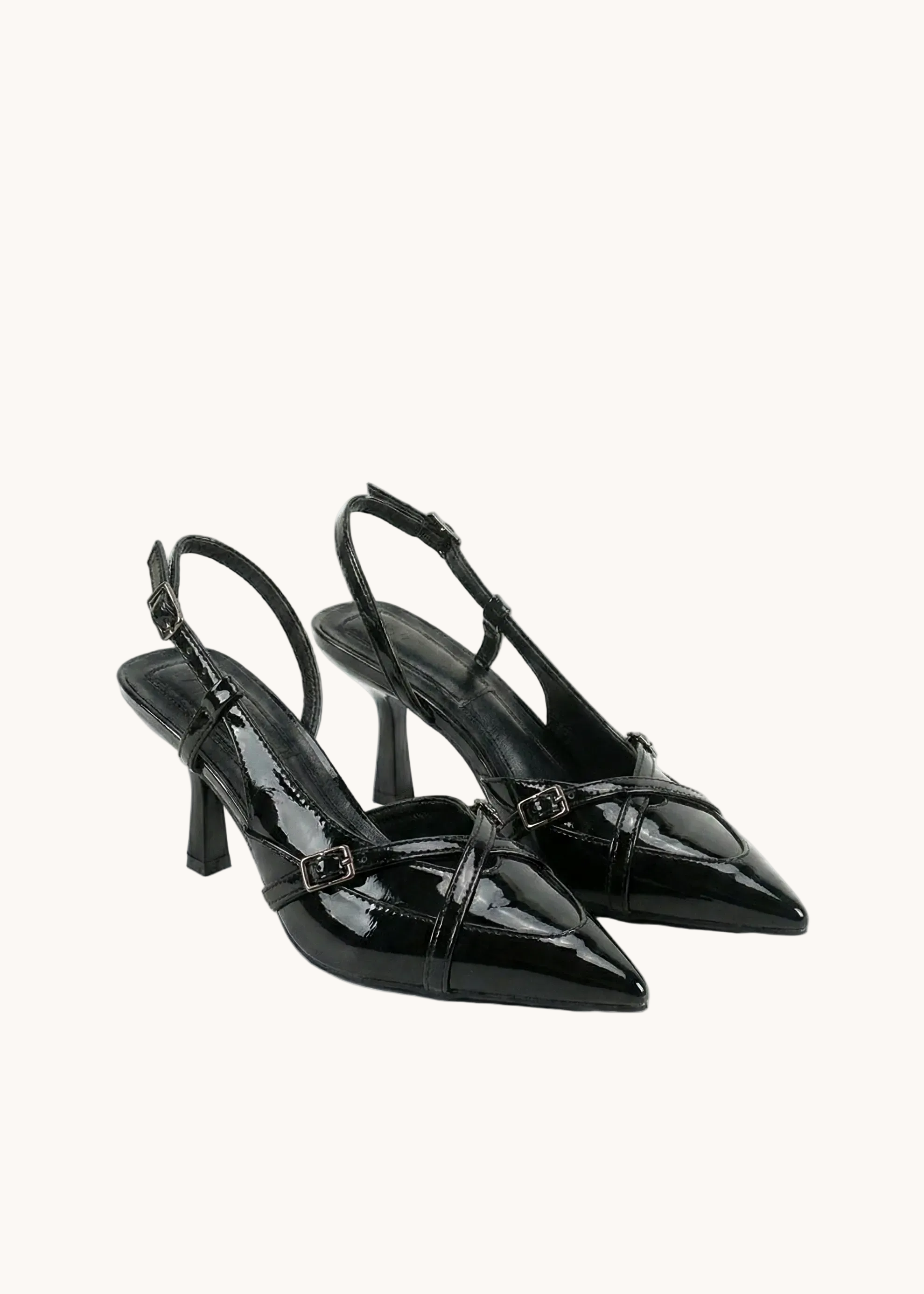 Escarpins Slingback vernis plissés à brides croisées