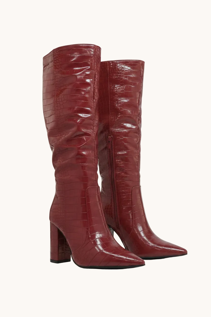 Bottes hautes vernis embossés Croco