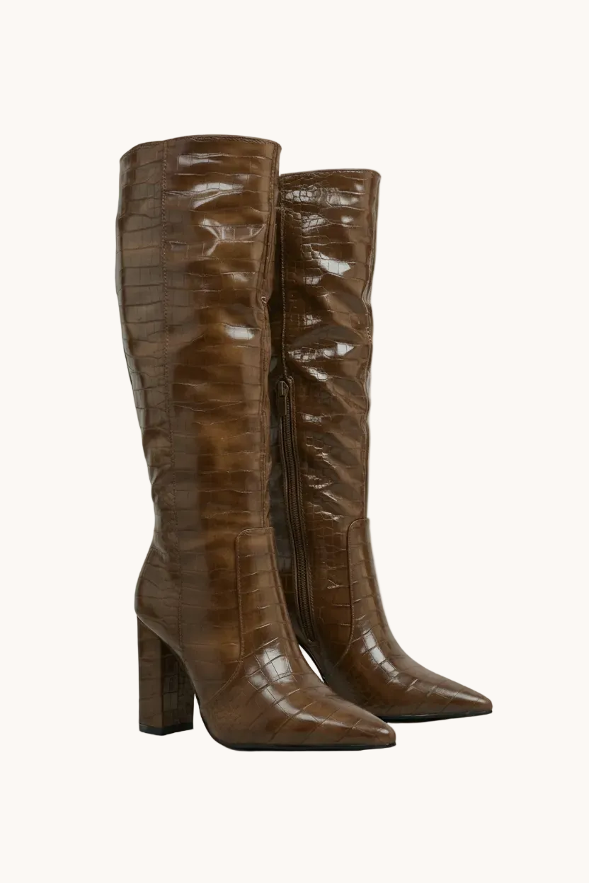 Bottes hautes vernis embossés Croco
