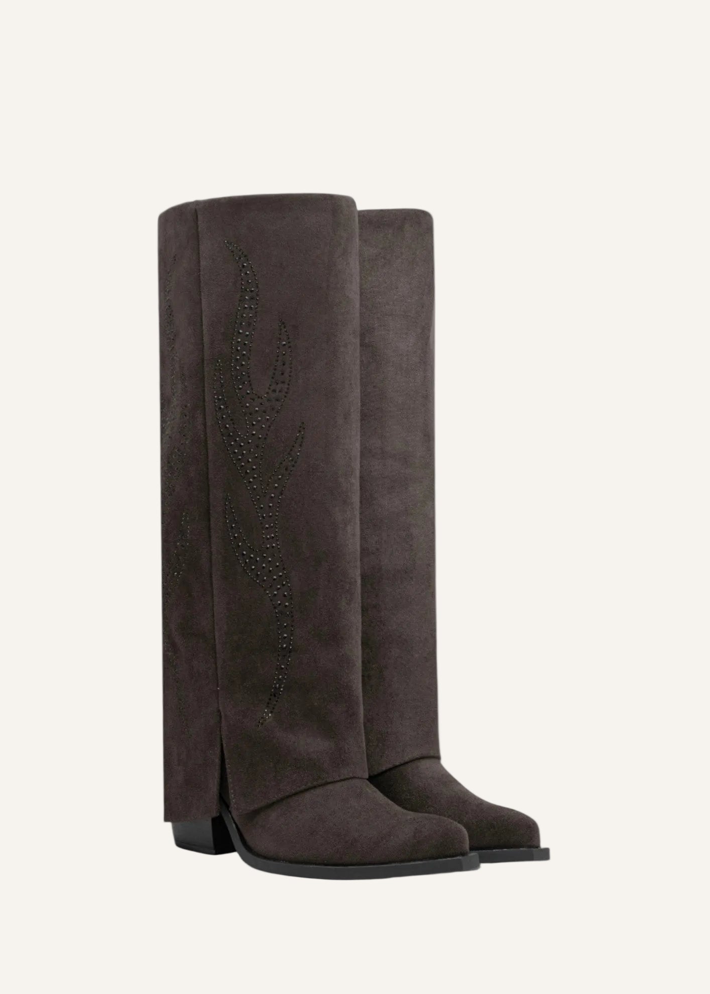 Bottes hautes en daim suédine à strass