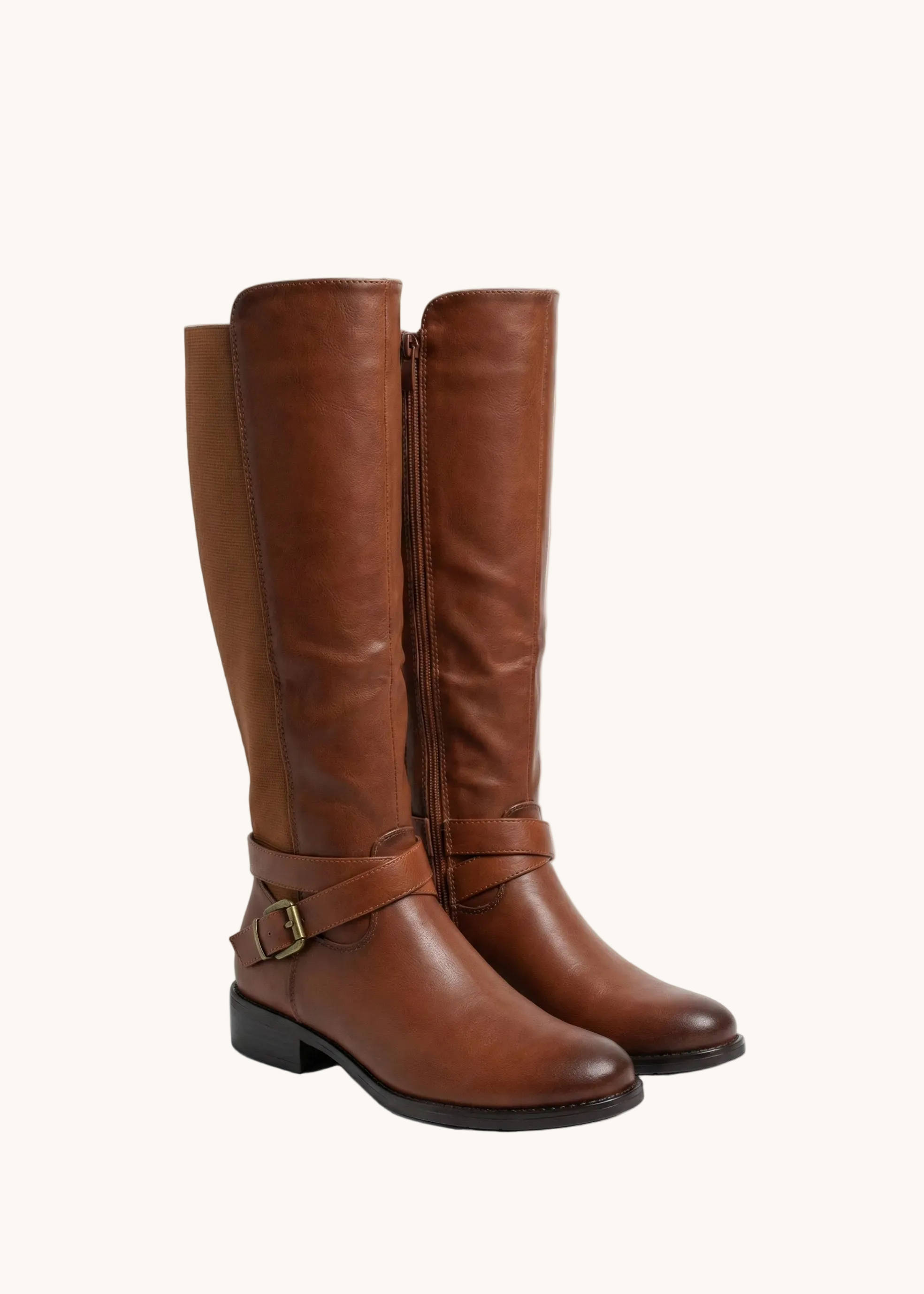 Bottes cavalières hautes à brides croisées et boucles