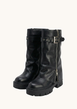 Bottines mi-mollet à zip et boucles